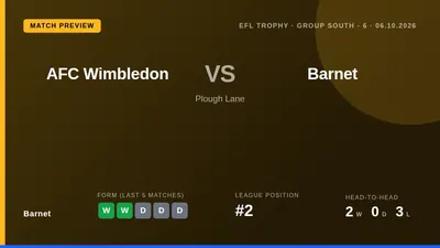 Barnet can confirm their place in the EFL Trophy knockout stage with a victory away to AFC Wimbledon on Tuesday, a result...