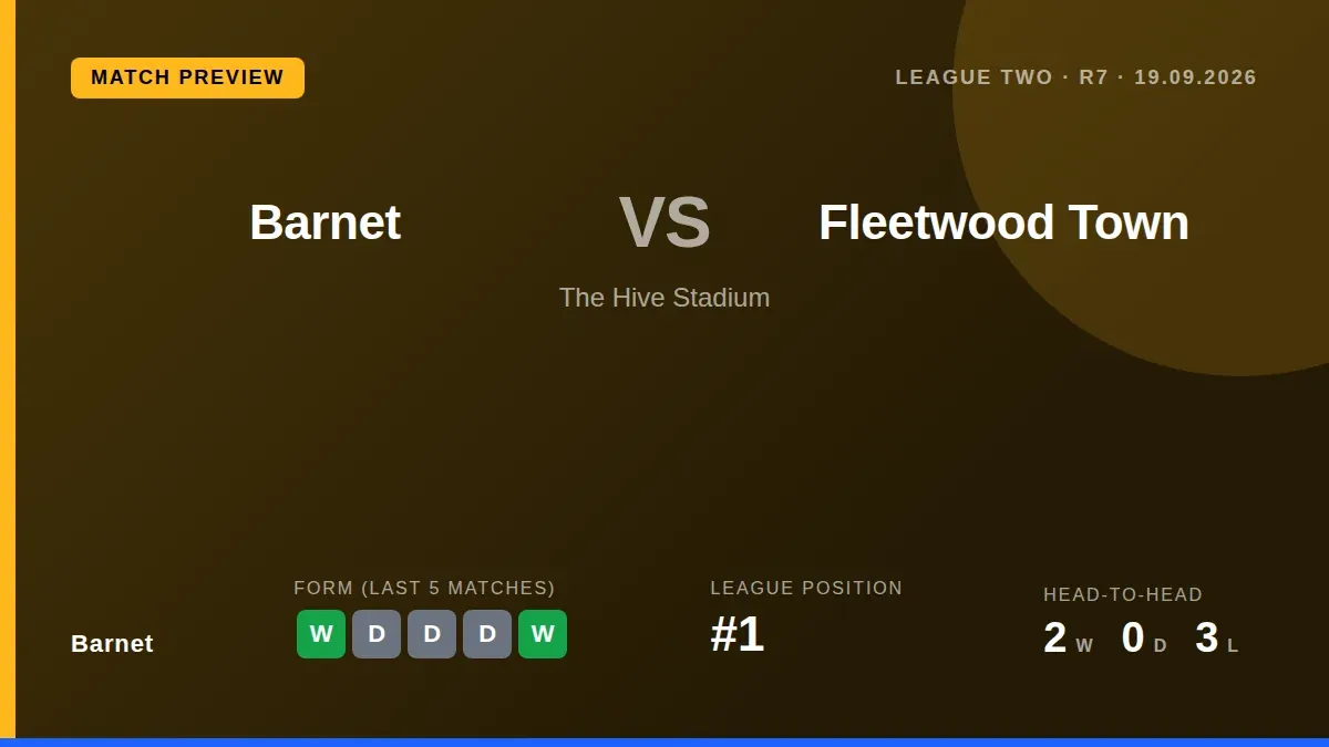 League Two leaders Barnet host seventh-placed Fleetwood Town at The Hive Stadium this weekend in a key early-season fixture