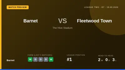 League Two leaders Barnet host seventh-placed Fleetwood Town at The Hive Stadium this weekend in a key early-season fixture